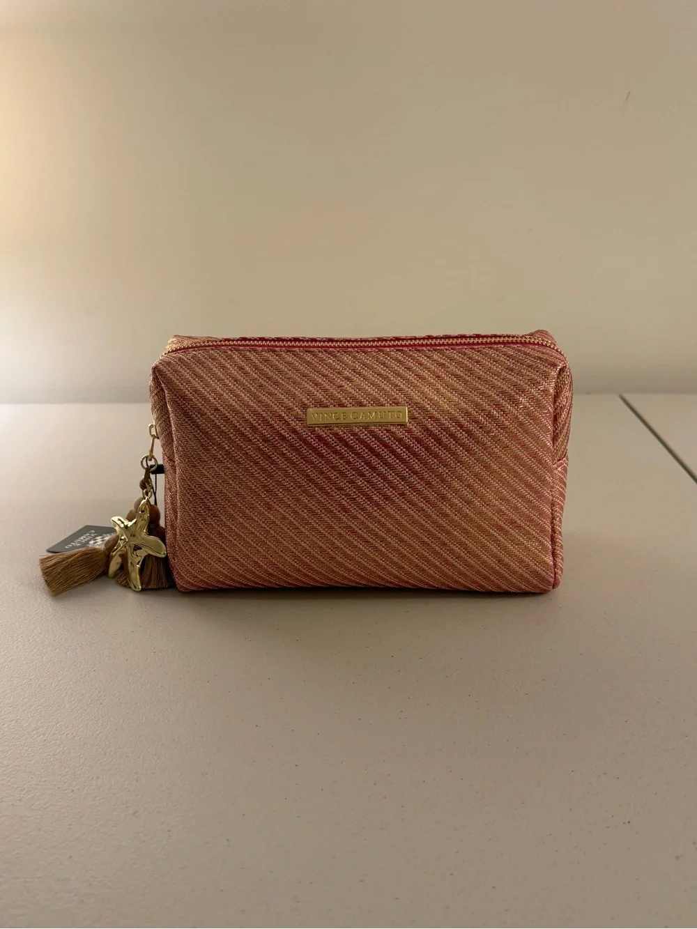 Vince Camuto Cosmetic Bag w/ Starfish and Tasseled Zipper in Pink/Gold - *NWT*